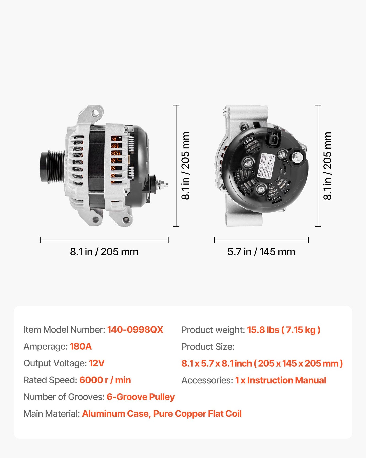 Automotive Alternator Replacement for Dodge Jeep Ram 3.6L V6 2011-2021