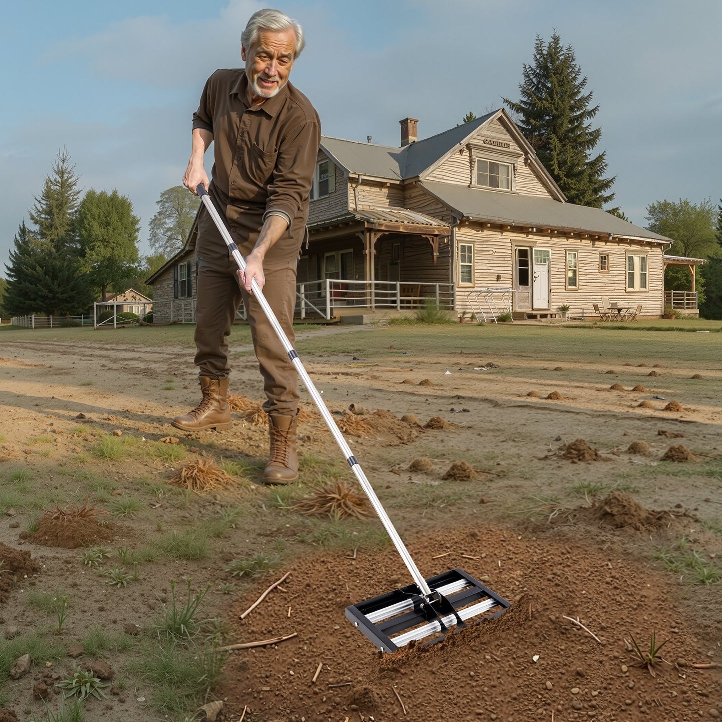 Heavy Duty Lawn Leveling Rake with Adjustable Handle - Yard & Garden Tool