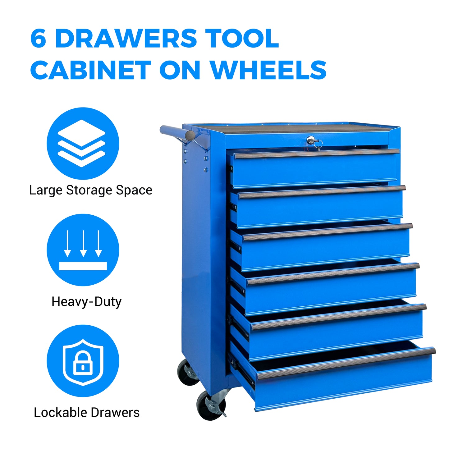 20-Inch Steel Rolling Tool Chest with 6 Drawers and Ball Bearing Slides - Blue