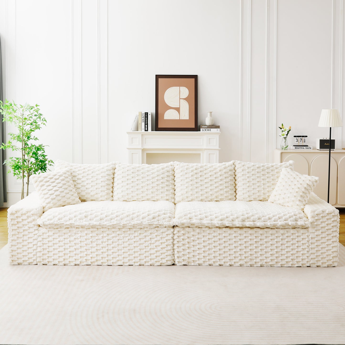 Luxury White Velvet Multifunctional Sofa - Arranged for 4 People