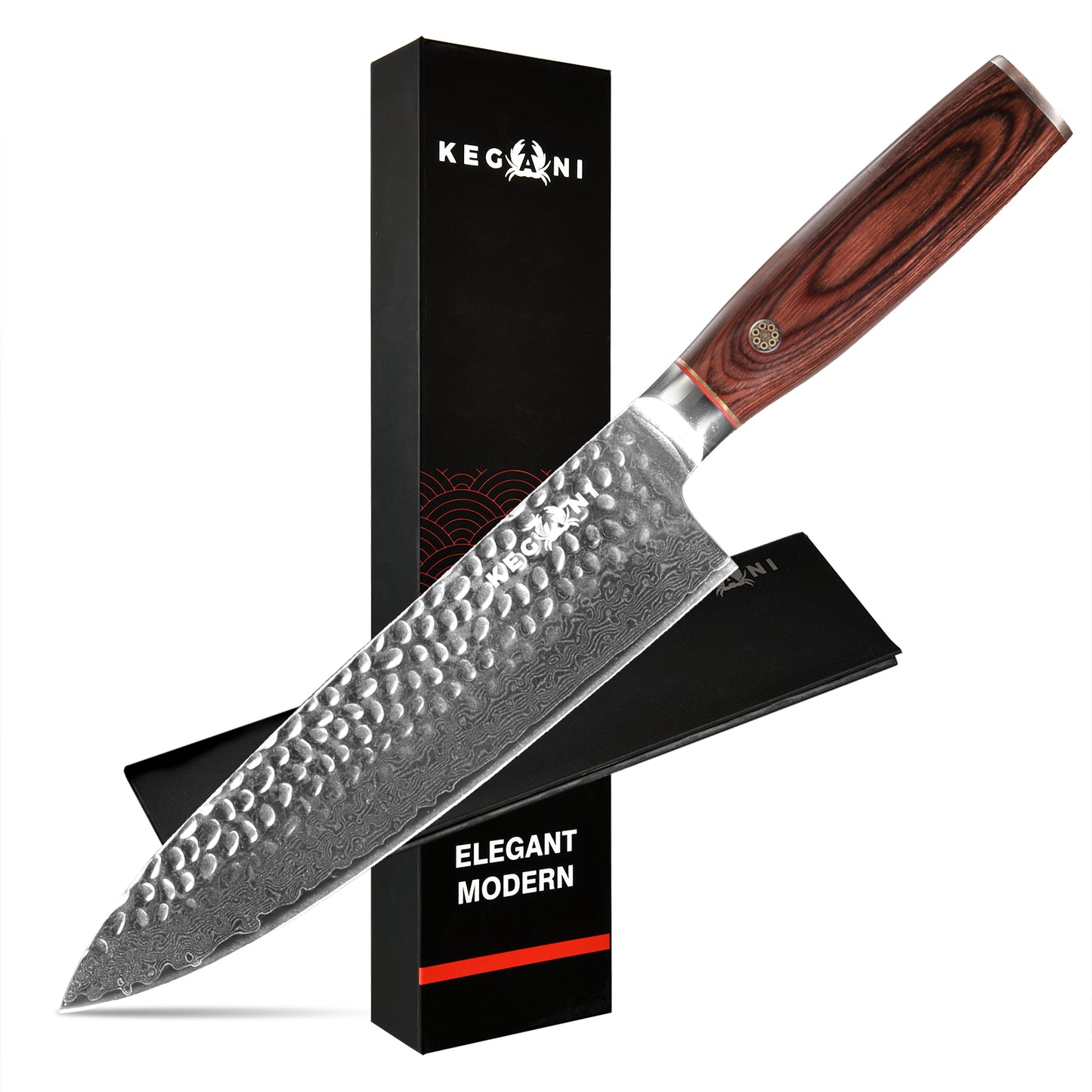 Damascus Chef Knife - 8 Inch Full Tang 10Cr15CoMoV Steel with Gift Box