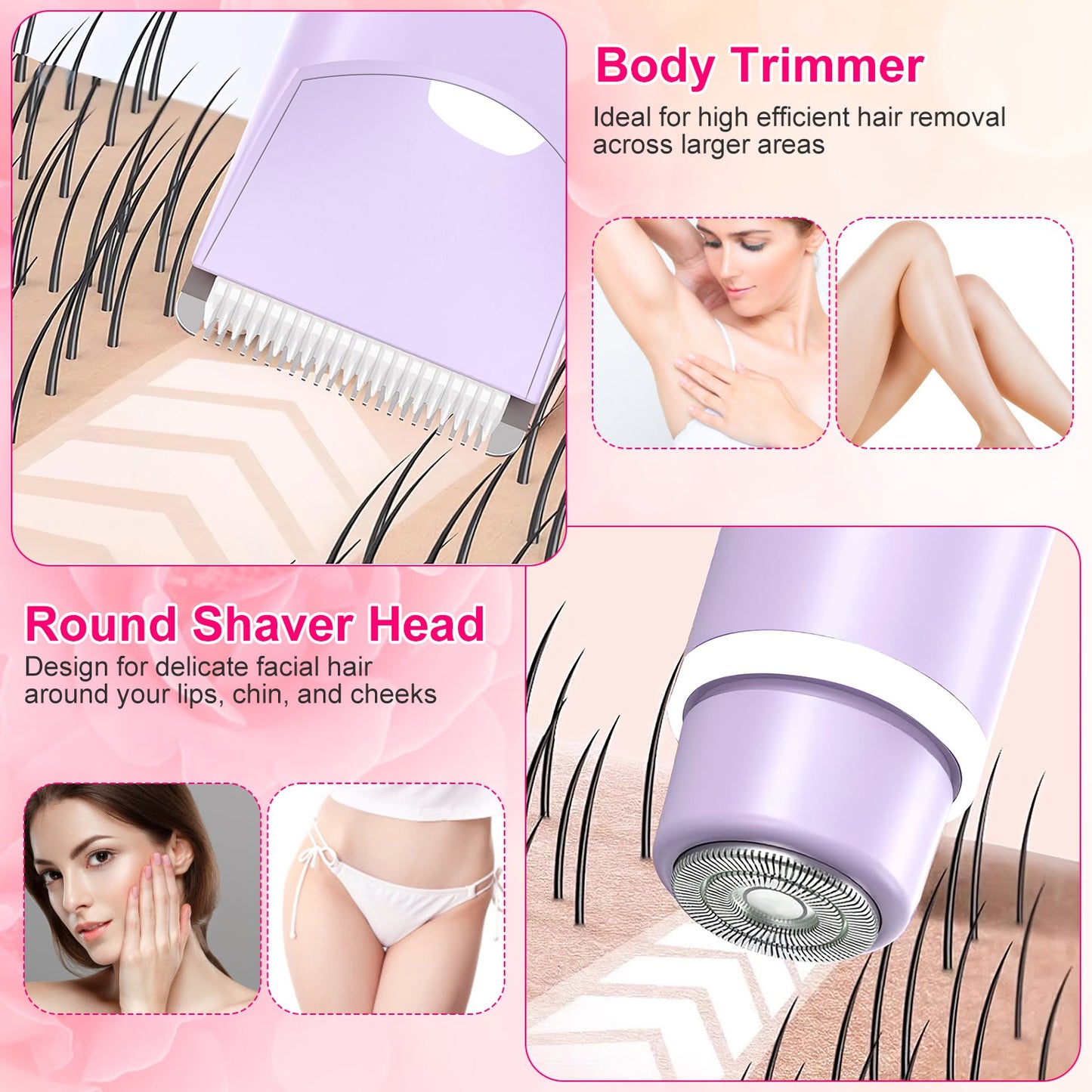 2-in-1 Cordless Bikini Trimmer for Women - Rechargeable Body Hair Shaver
