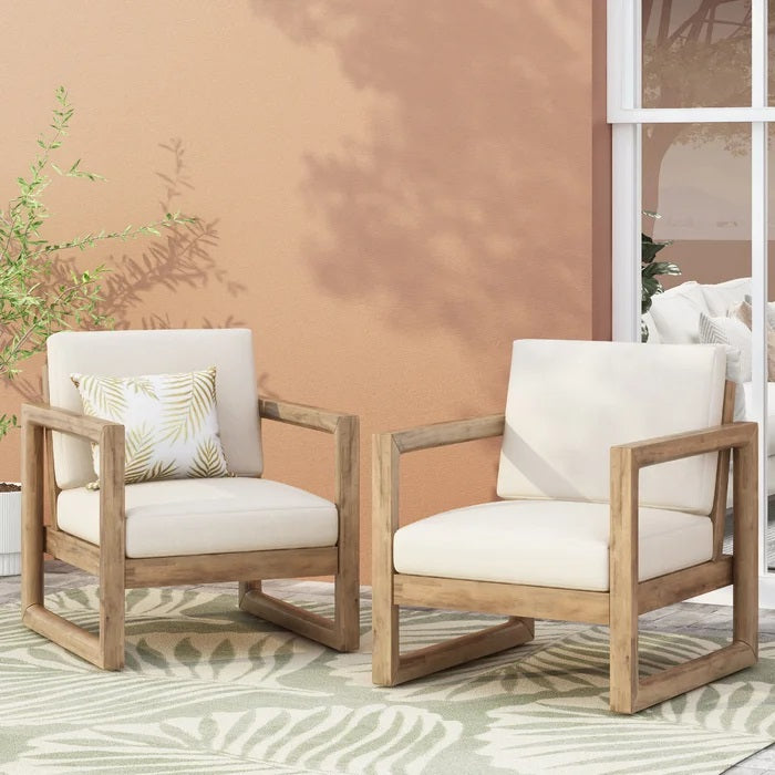 Set Of 2, Outdoor Acacia Wood Patio Club Chair, Furniture,Waterproof