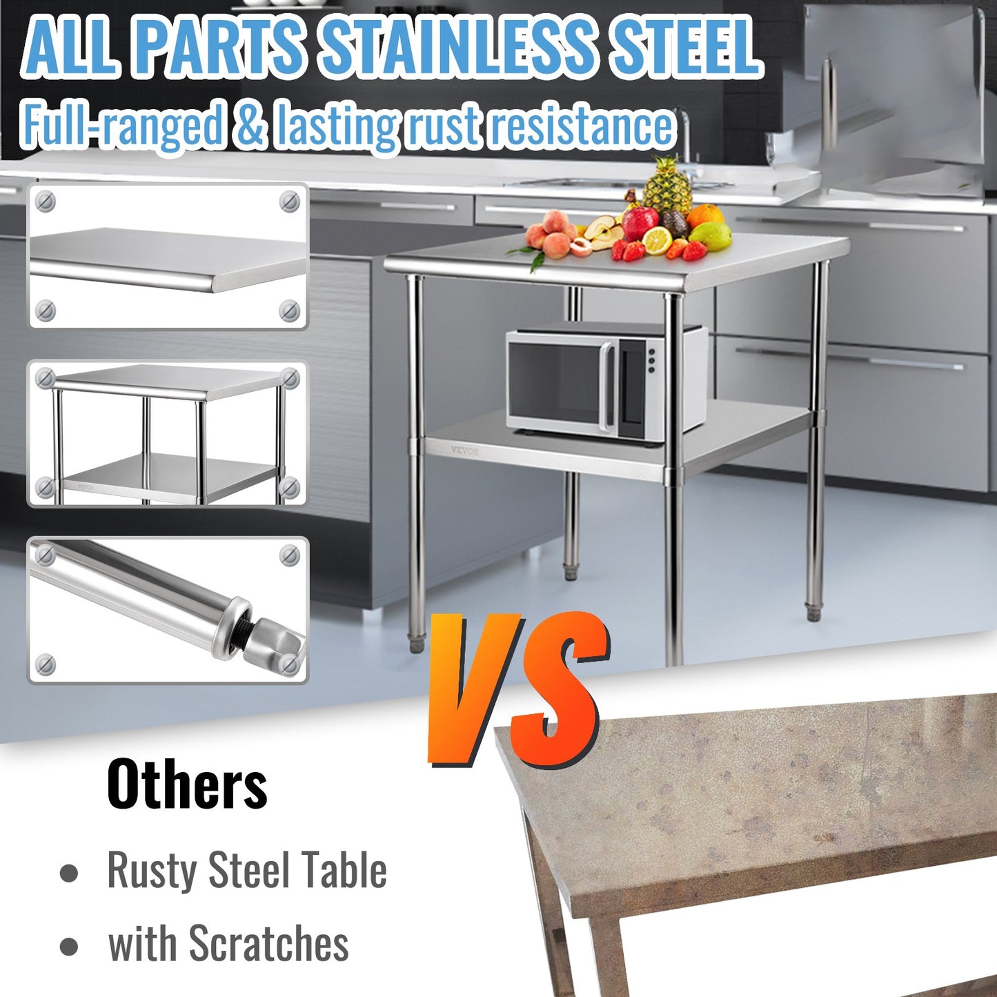 Heavy-Duty Stainless Steel Prep Table - 30x30x36 Inch with Adjustable Undershelf