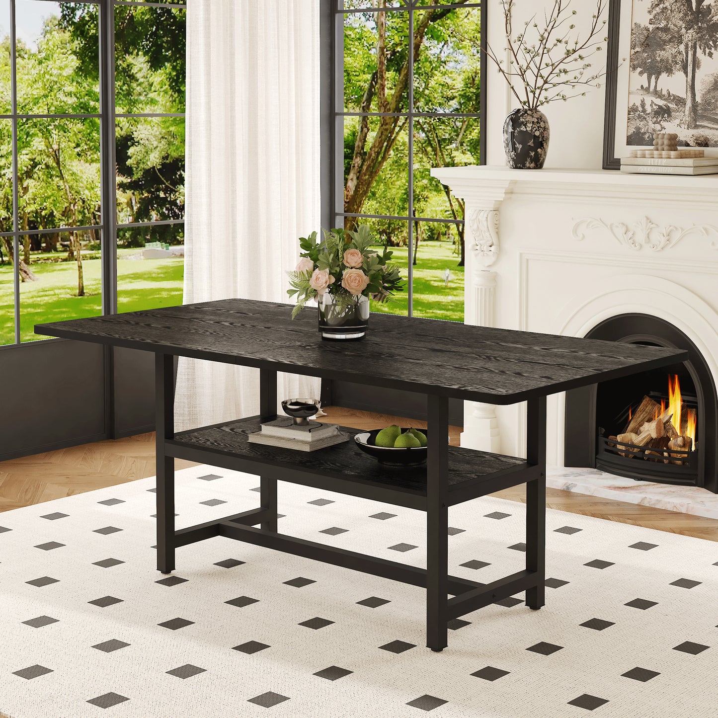 A 71 X35.4 Inch Dining Table With Tabletop Cleverly Pieced Together
