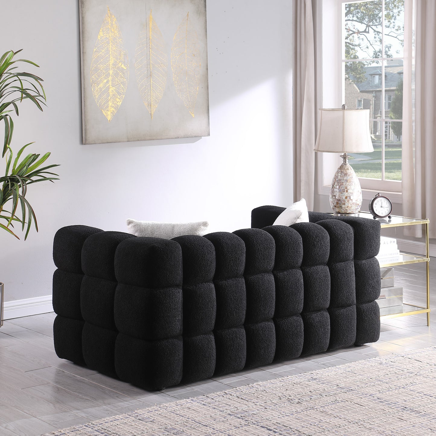 Boucle Sofa - 2 Seater, Black, Marshmallow Design, 62.2" Length