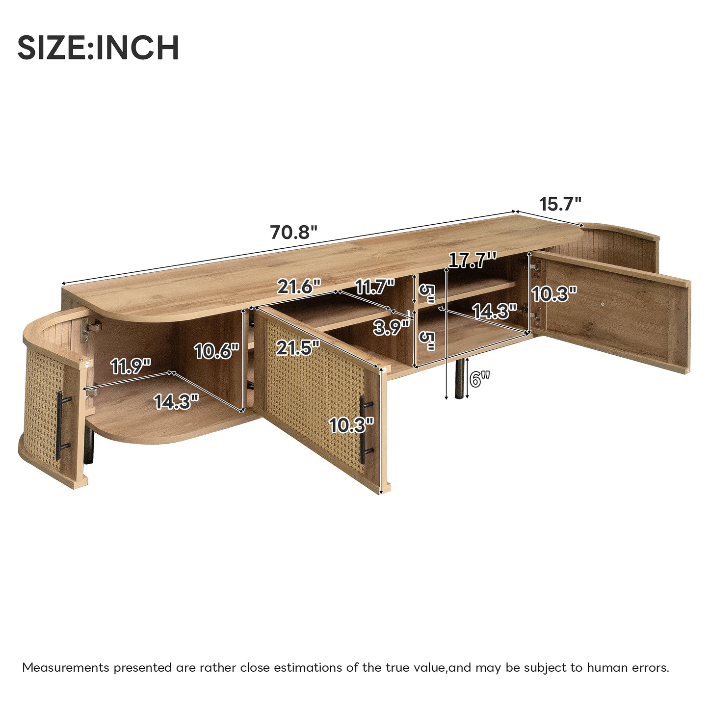 70-Inch Modern TV Stand with Rattan Doors for 80-Inch TVs
