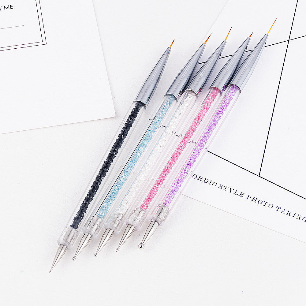 5PCS Nail Art Brush Set with Point Drill and Draw Line Pen - Manicure Tools