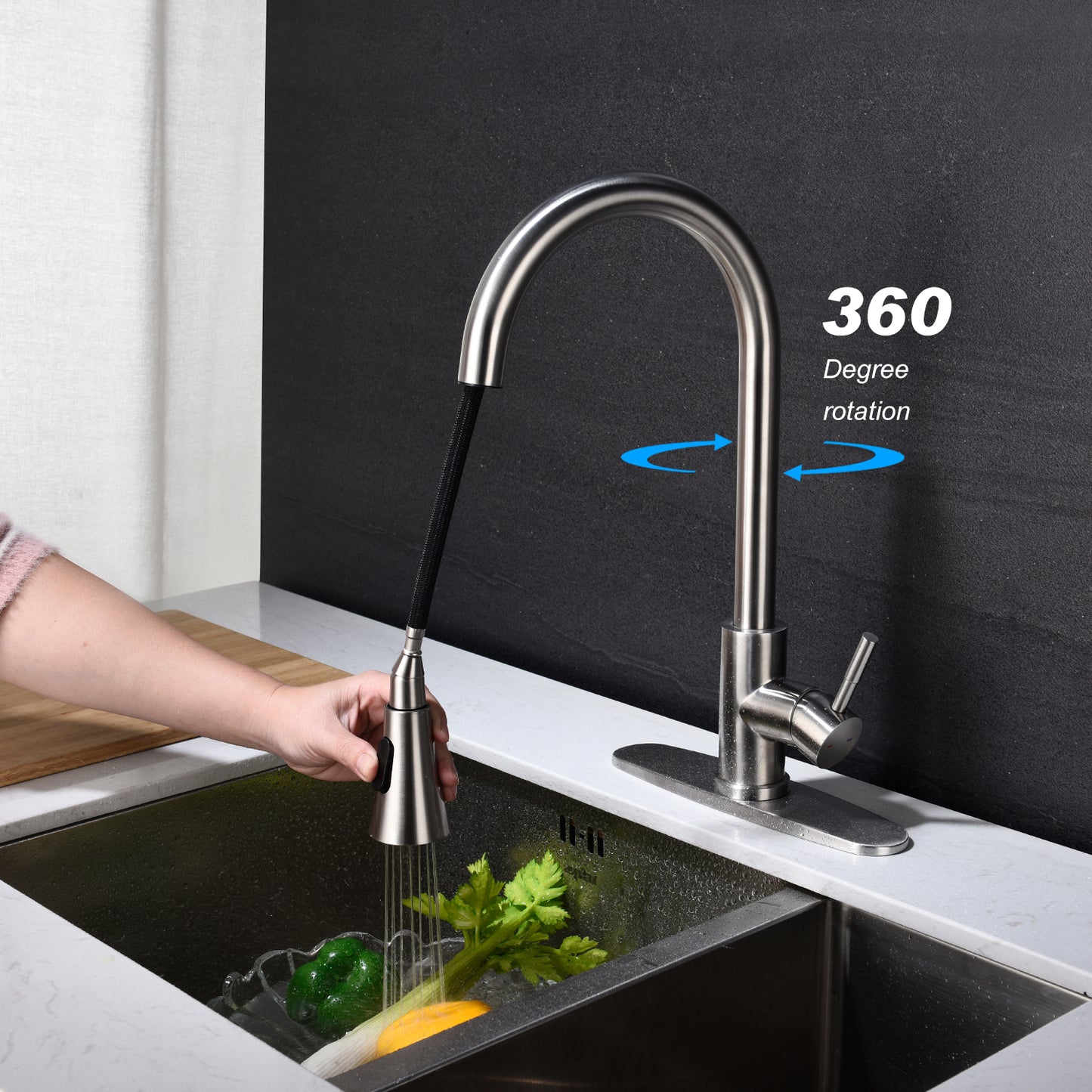Kitchen Faucet with Pull-Out Spray - Brushed Nickel