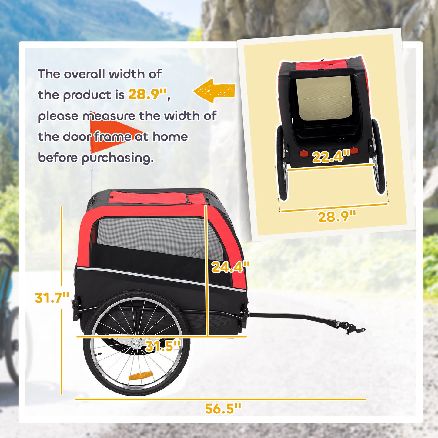 Dog Bike Trailer with 20-Inch Air Tires, Quick-Release Wheels & Safety Flag