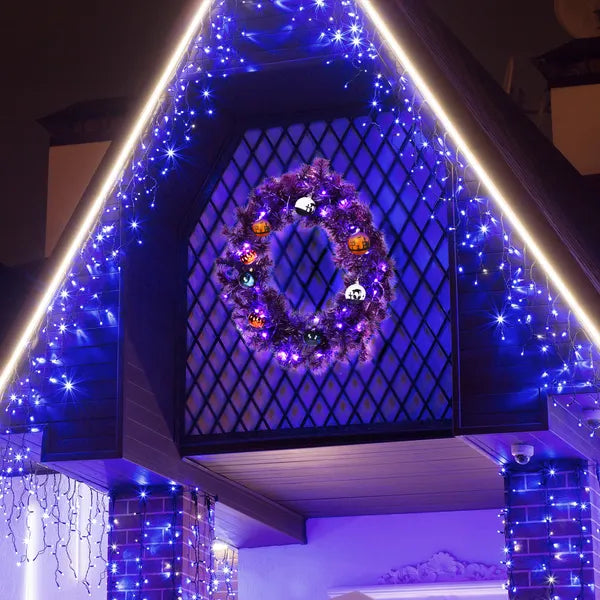 24-Inch Halloween-Themed Christmas Wreath with LED Lights