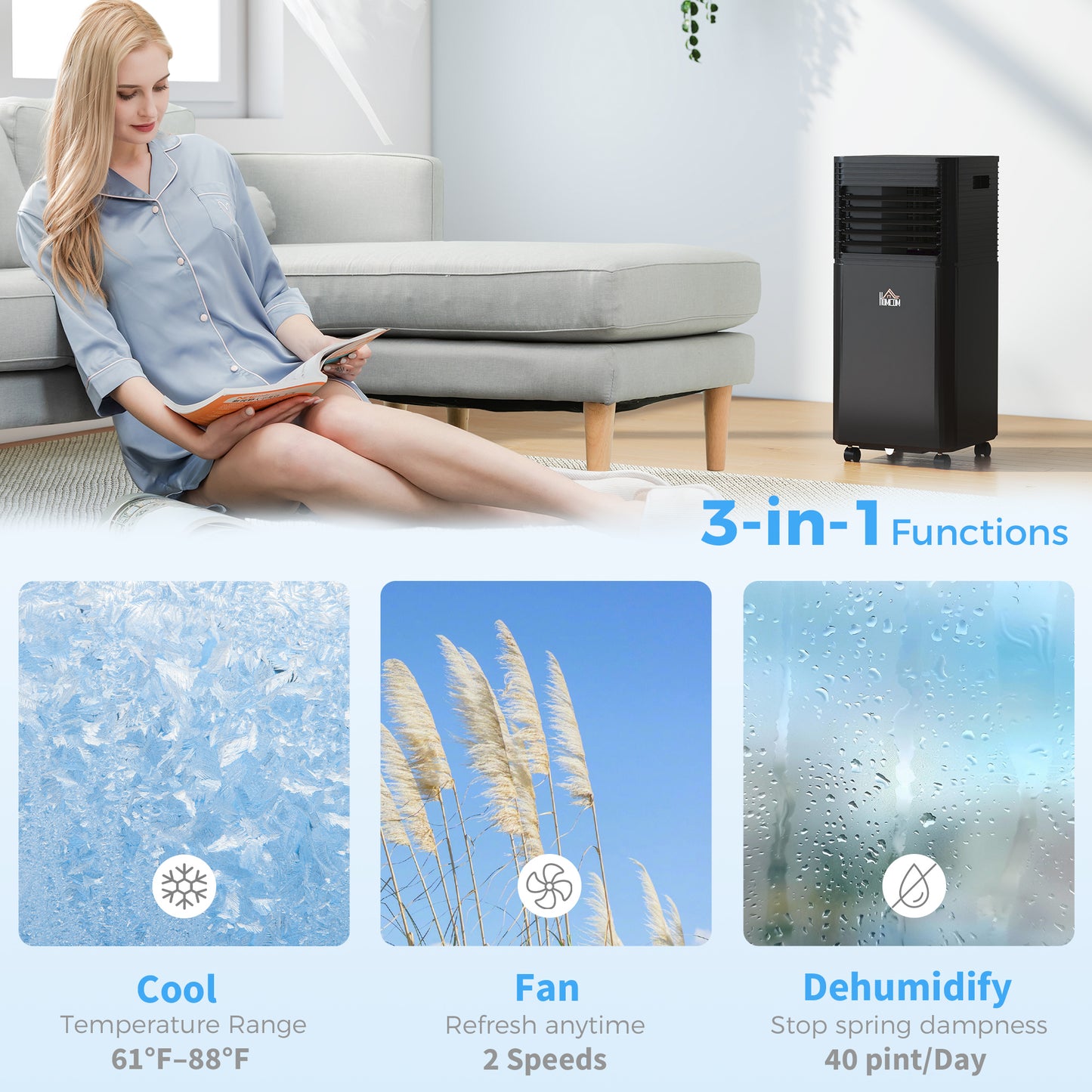 10000 BTU Portable Air Conditioner with Dehumidifier and Remote, Black