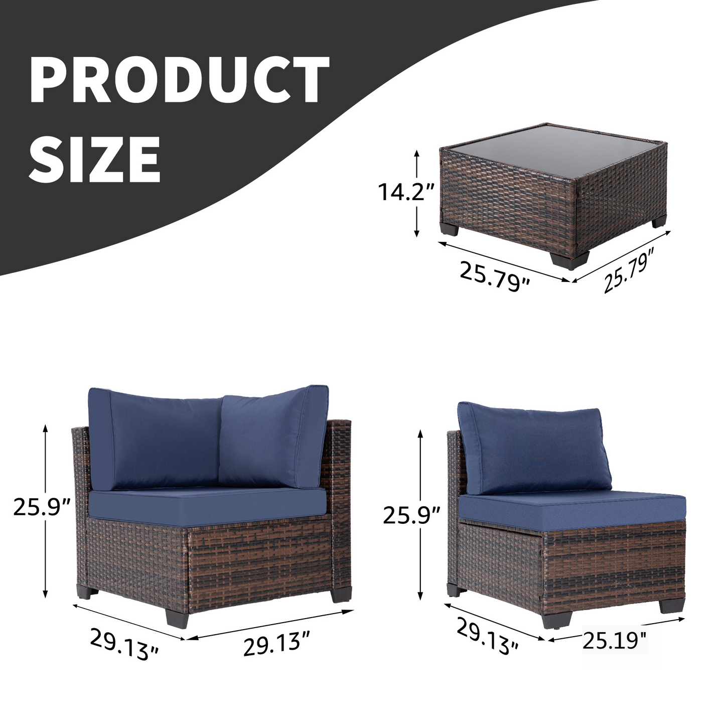 7-Piece Outdoor Patio Furniture Set - All-Weather Wicker Sectional Sofa with Cushions & Glass Table - Brown