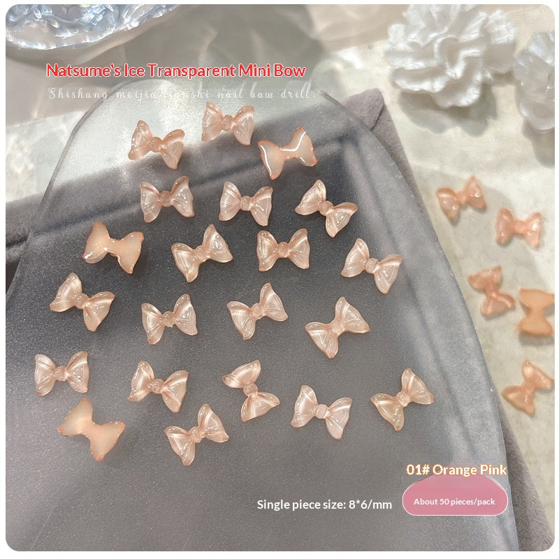 50-Pack Ice-Transparent Bow Tie Resin Nail Art Decorations - Cute Nail Accessories