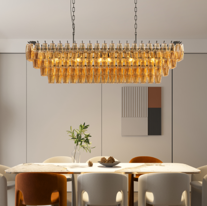 Modern Black Rectangular Chandelier - 12-Light Smoke Glass Fixture