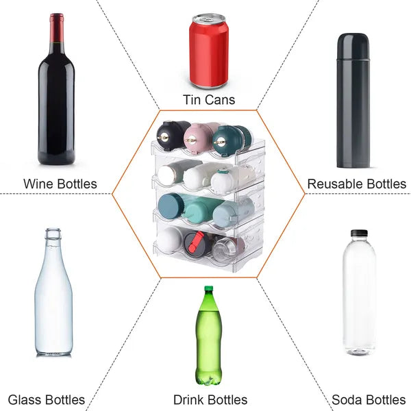 Stackable 4-Tier Bottle Storage Organizer for Kitchen & Fridge