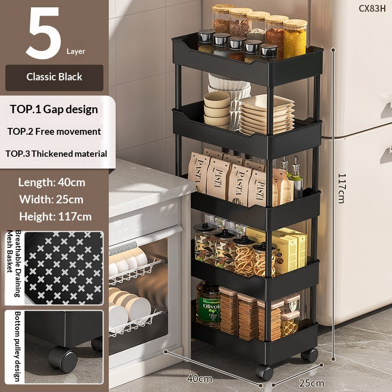 Multi-Layer Rolling Storage Cart with Wheels for Kitchen Bathroom Organization