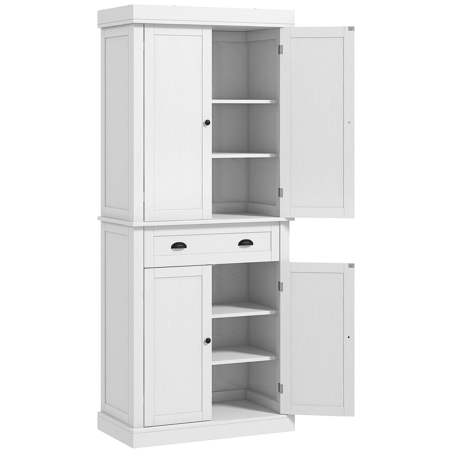72.5" Freestanding Kitchen Pantry Cabinet with Doors & Shelves - White Wood Grain