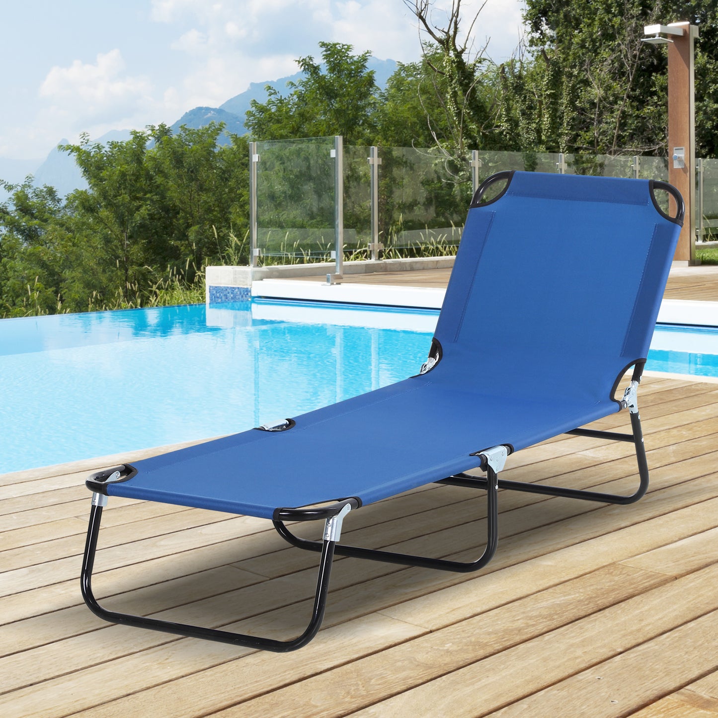 Folding Chaise Lounge Pool Chair - 5-Level Recline, Blue