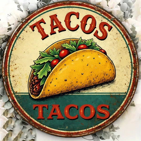 Vintage Taco Metal Tin Sign - 8x8 Inch Round Plaque
