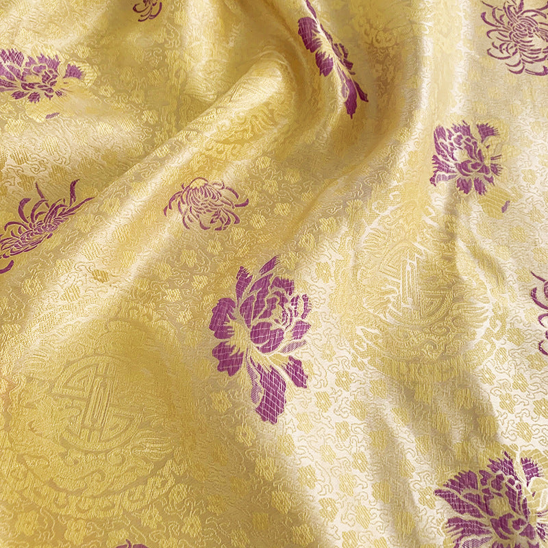 Yellow Satin Fabric for DIY Crafts & Clothing - 1M Brocade Textile