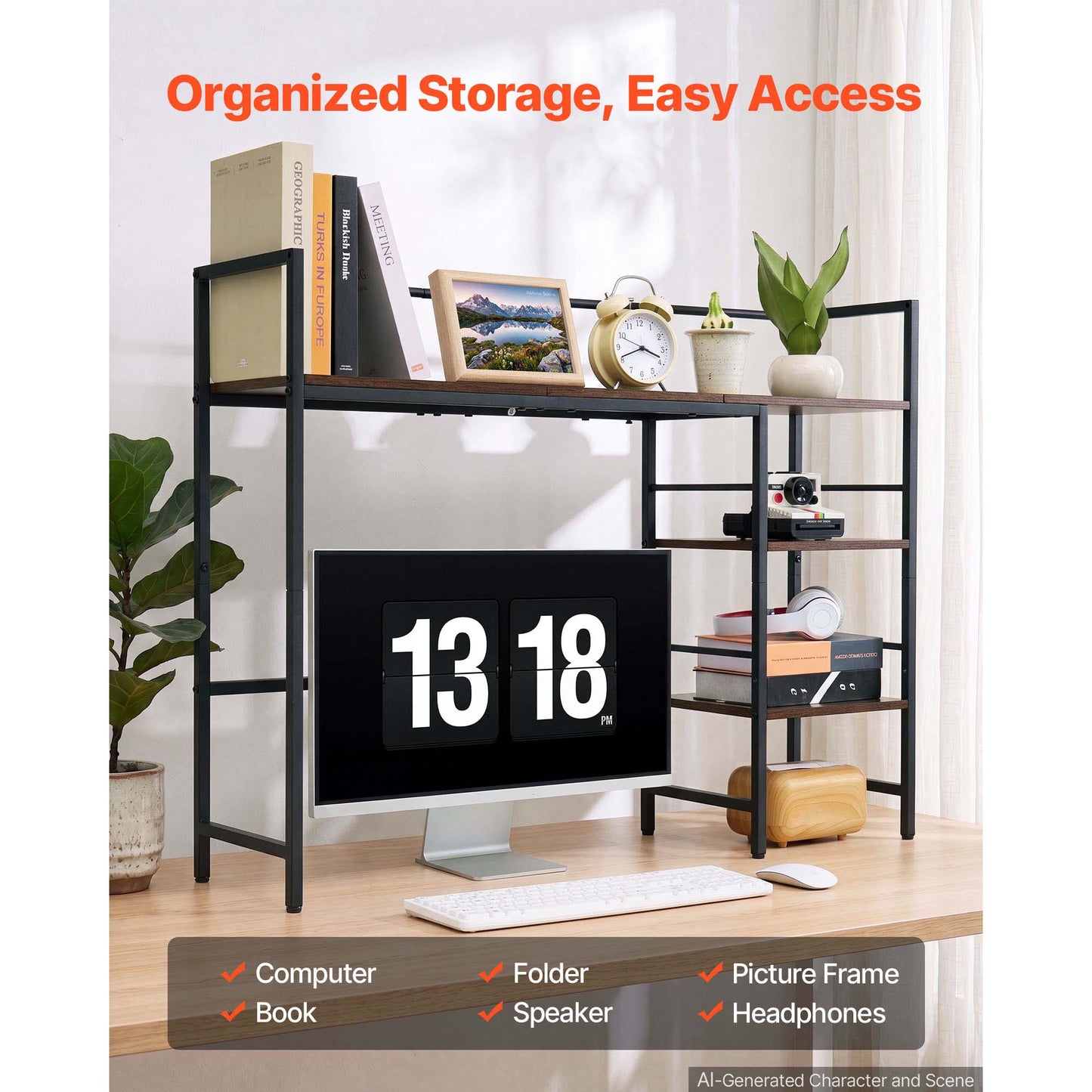 4-Tier Desktop Bookshelf Organizer for Office & Home Storage