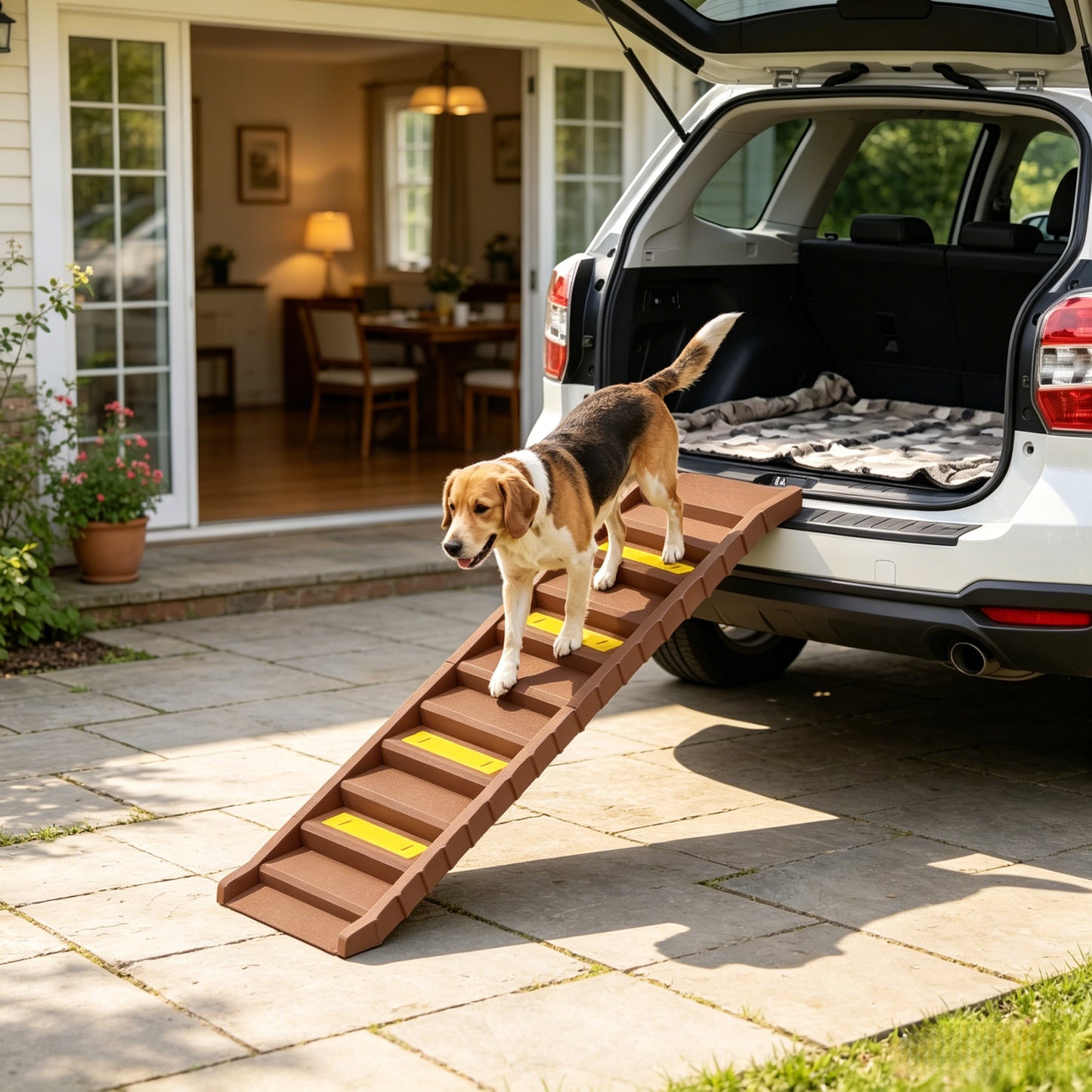 Foldable Dog Stairs Ramp for Cars, Trucks & SUVs - Brown