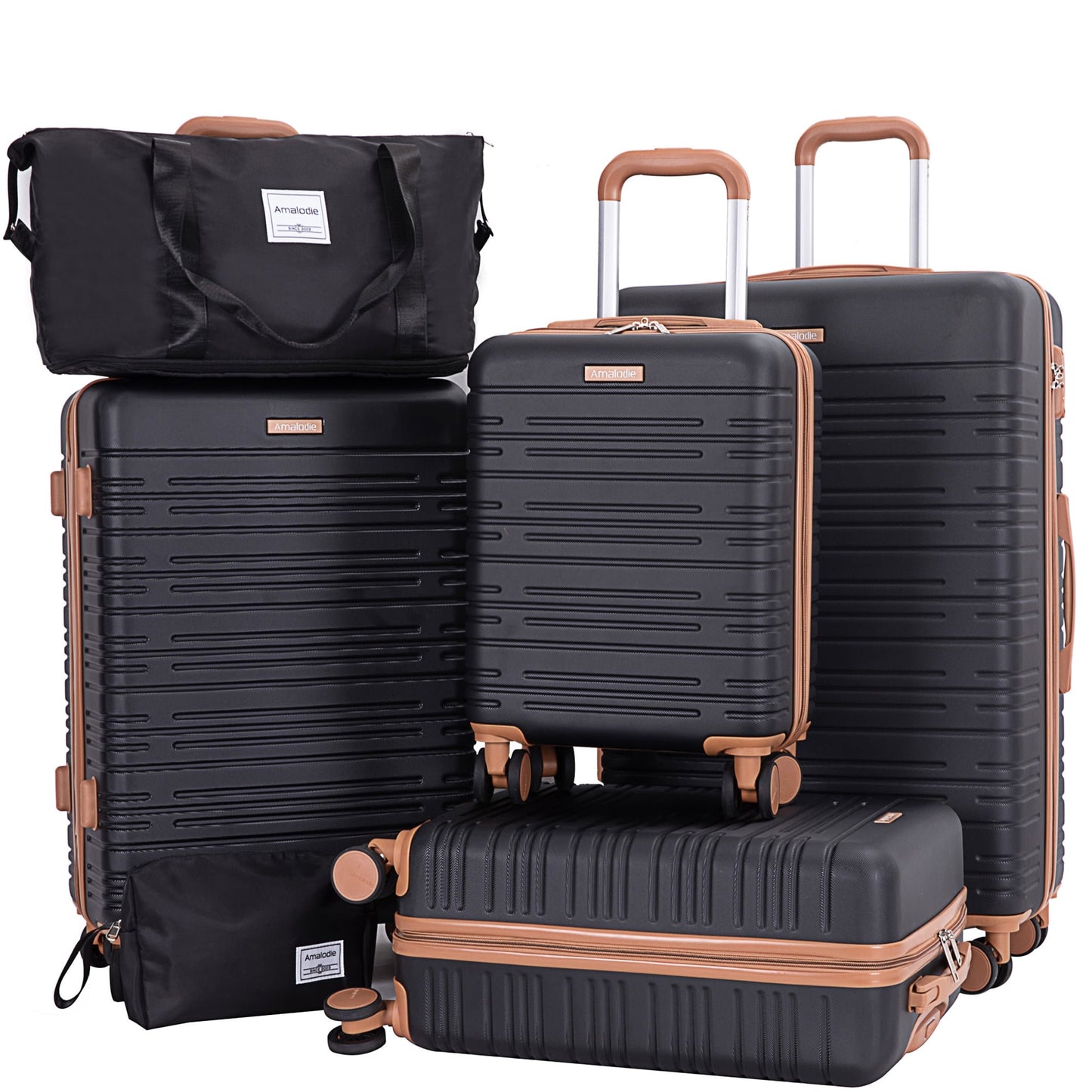 6 Piece Luggage Set, ABS Hard Shell Travel Suitcase With TSA