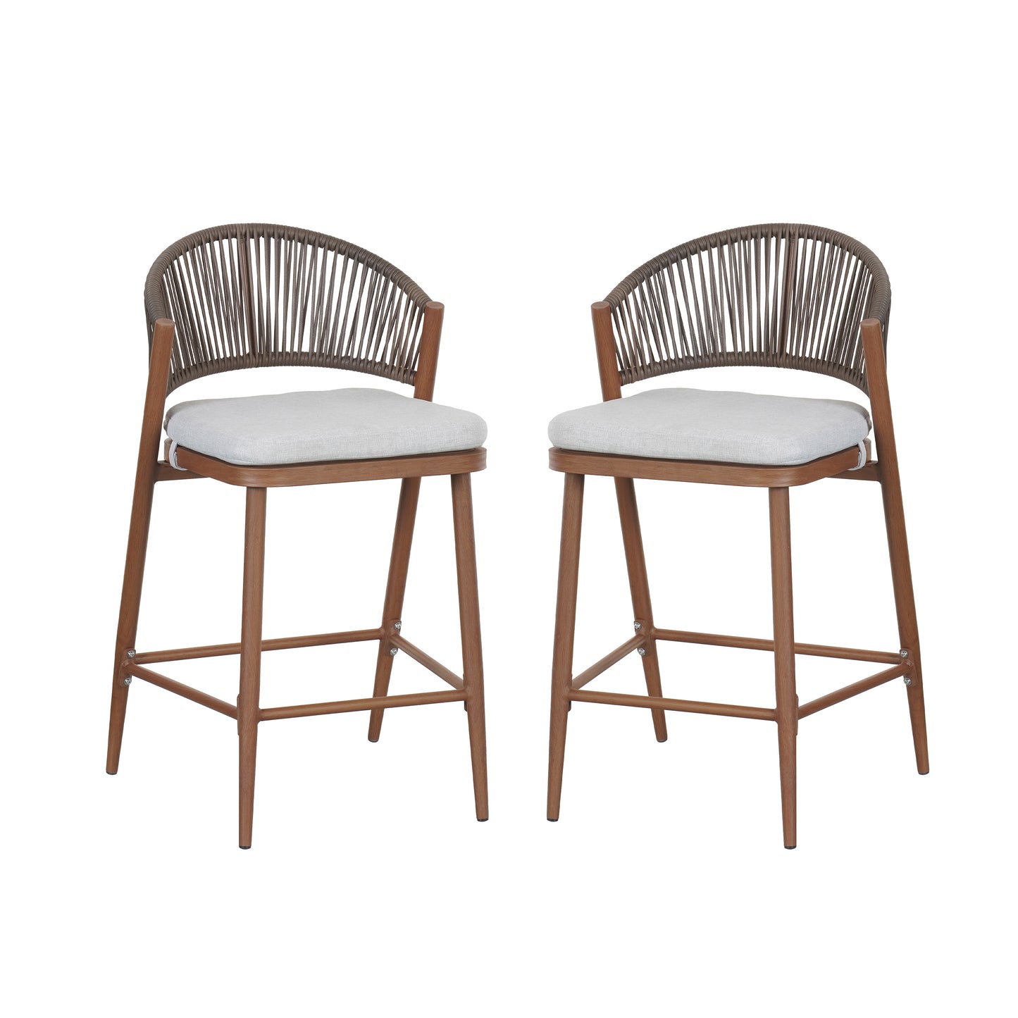 Outdoor 26 Seat Height Aluminum Frame Counter Stools With PE Rattan