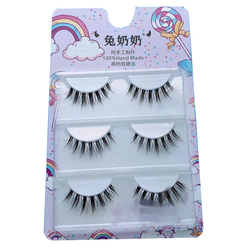False Eyelashes 12mm Long with Glue - Reusable Man-Made Fiber Lashes
