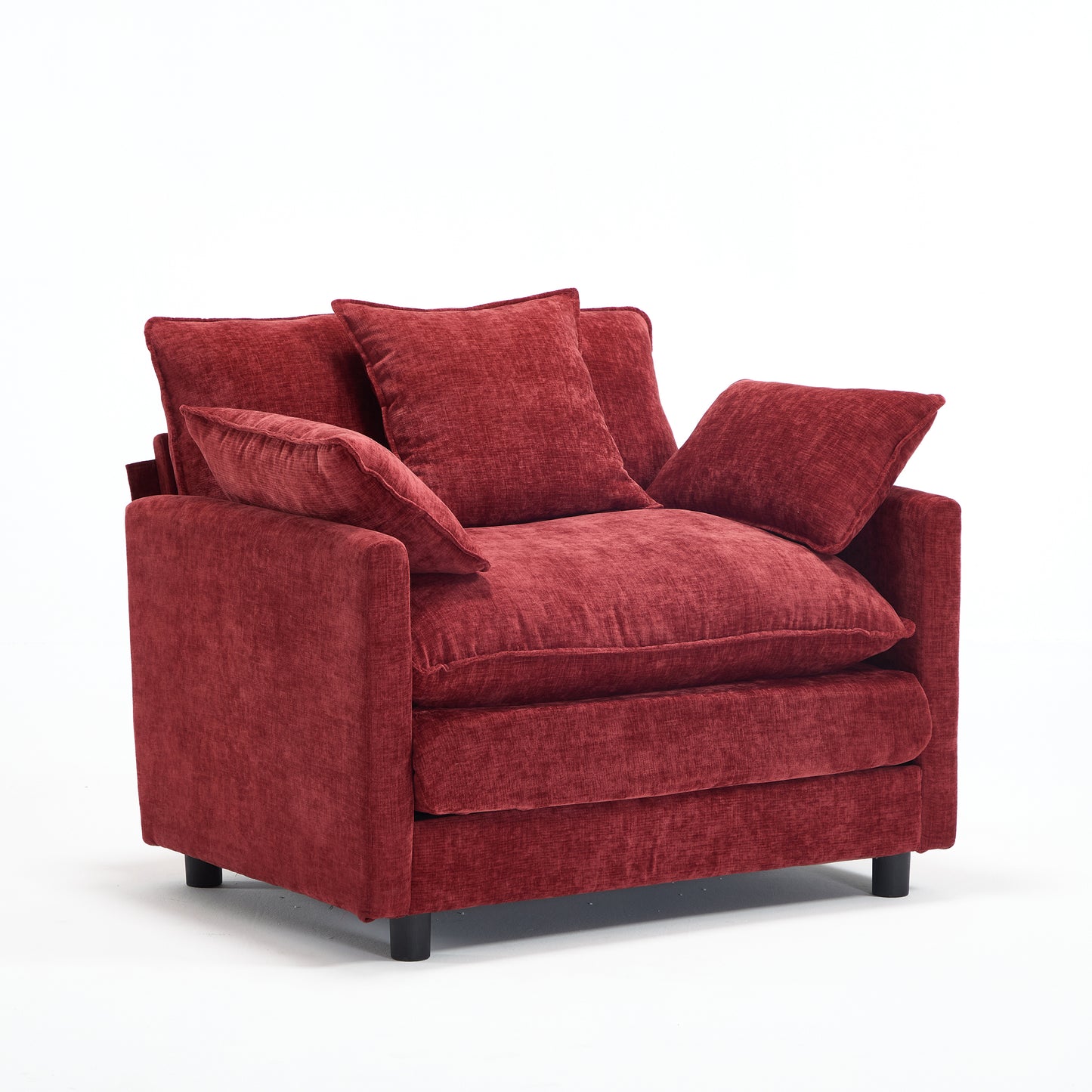 Modern Accent Chair with Ottoman - Wine Red Chenille Upholstery