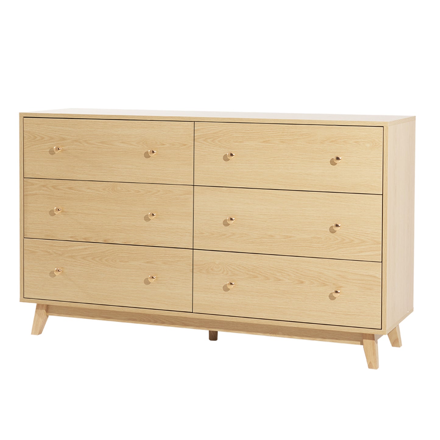 6-Drawer Wooden Dresser with Sliding Doors - Modern Bedroom Closet Storage