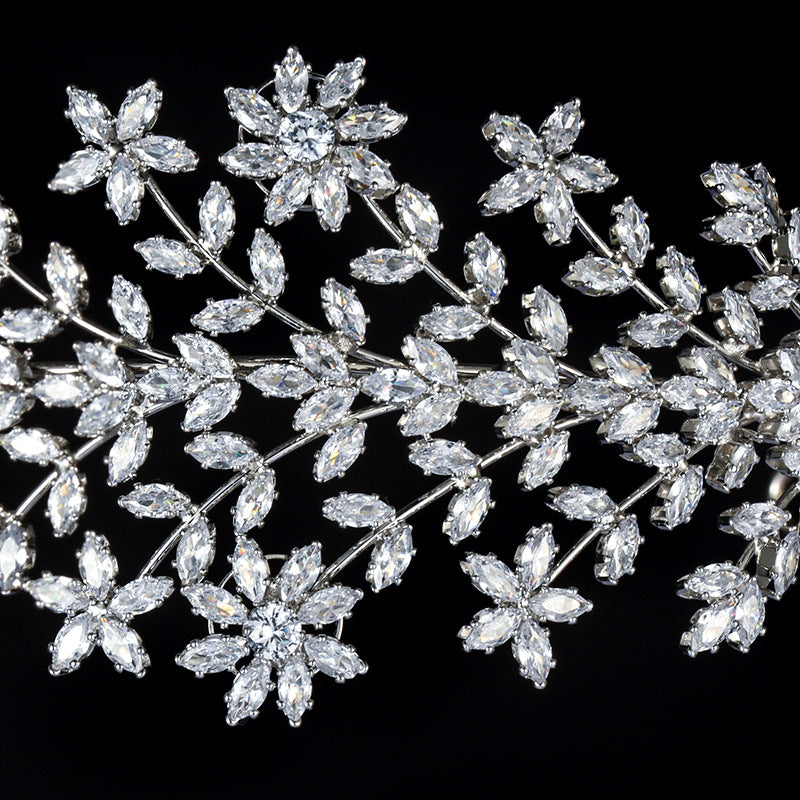 Bridal Baroque Copper Zircon Headband Tiara - Silver