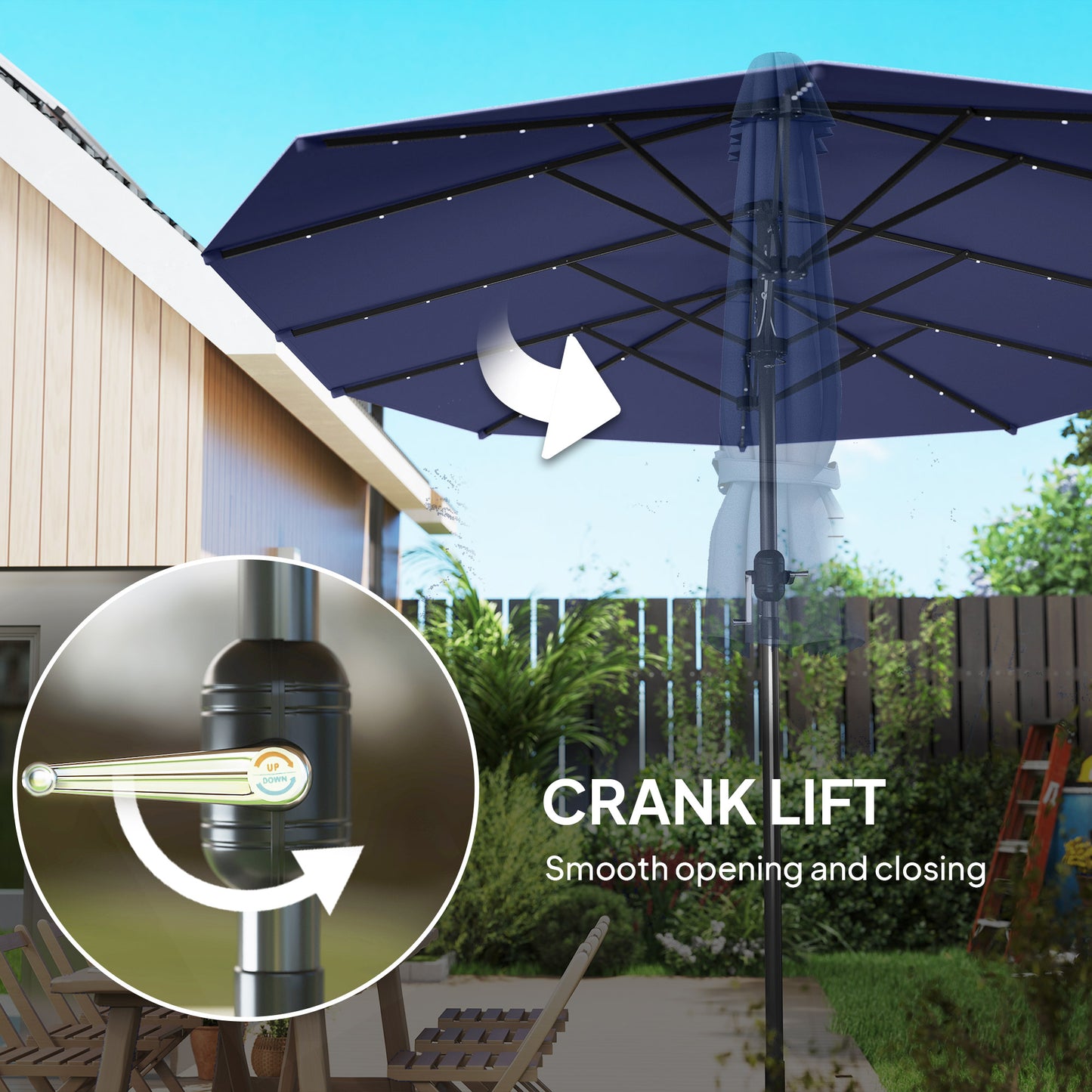 Double-Sided Garden Parasol with LED Solar Lights - Navy Blue