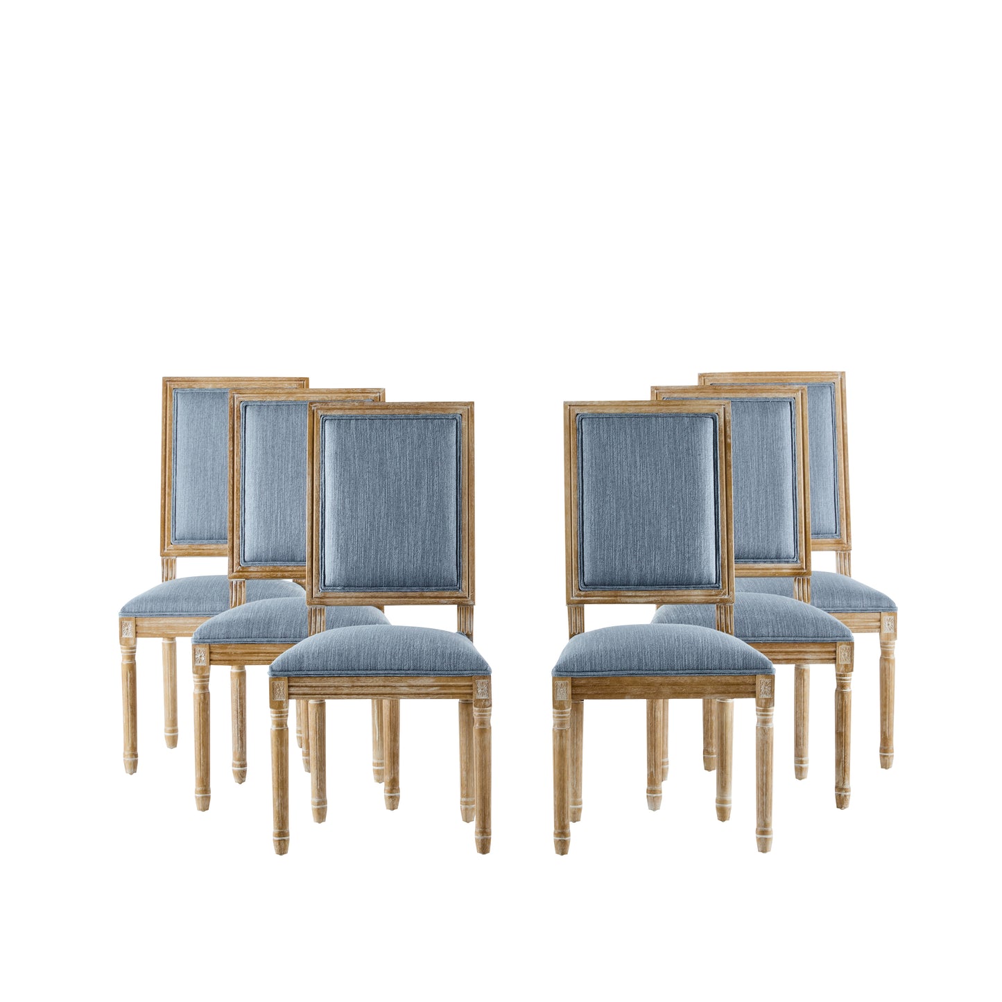 Set of 6 French Country Dining Chairs - Slate Blue Upholstered Seat