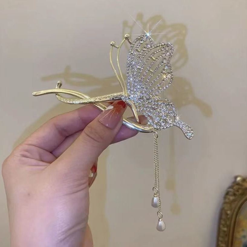 Butterfly Tassel Hair Clip - Zircon Alloy Hairpin