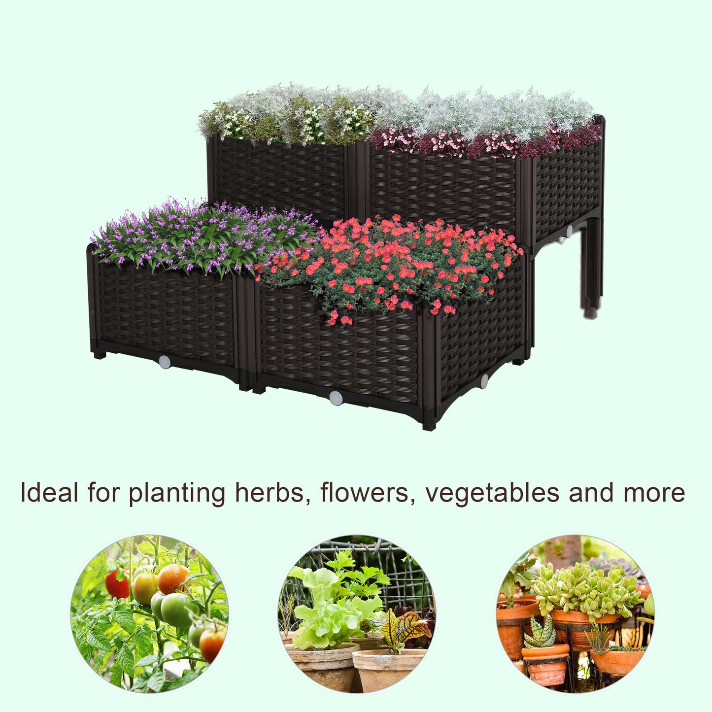 Raised Garden Bed with Legs - 4-Piece Set for Flowers Herbs Vegetables - Brown 460x460x380mm
