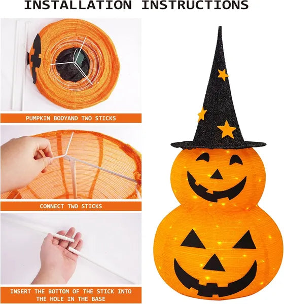 3FT Halloween Pumpkin Decoration - Pre-Lit LED Jack-o-Lantern with Metal Stand