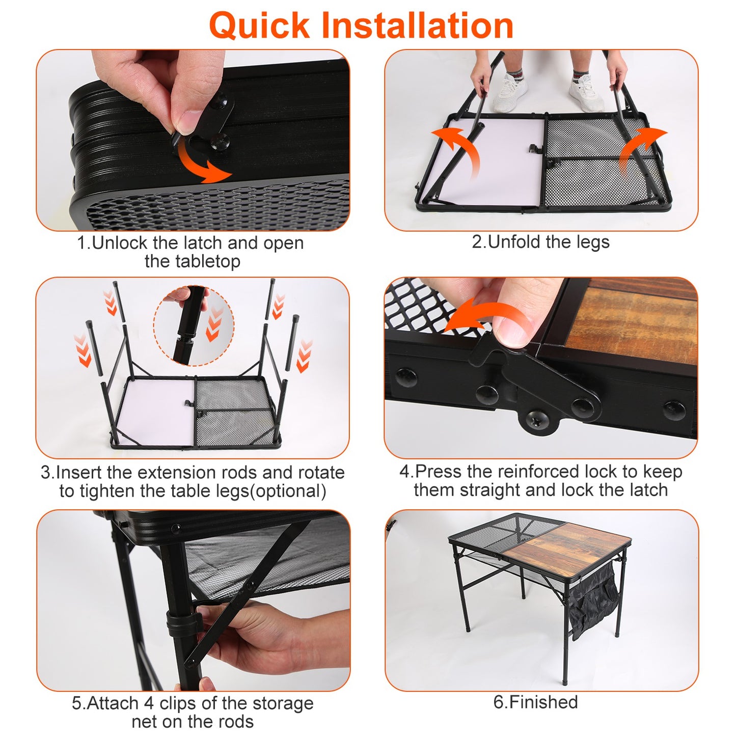 Foldable Camping Table - Adjustable Height, 66LBS Load Capacity