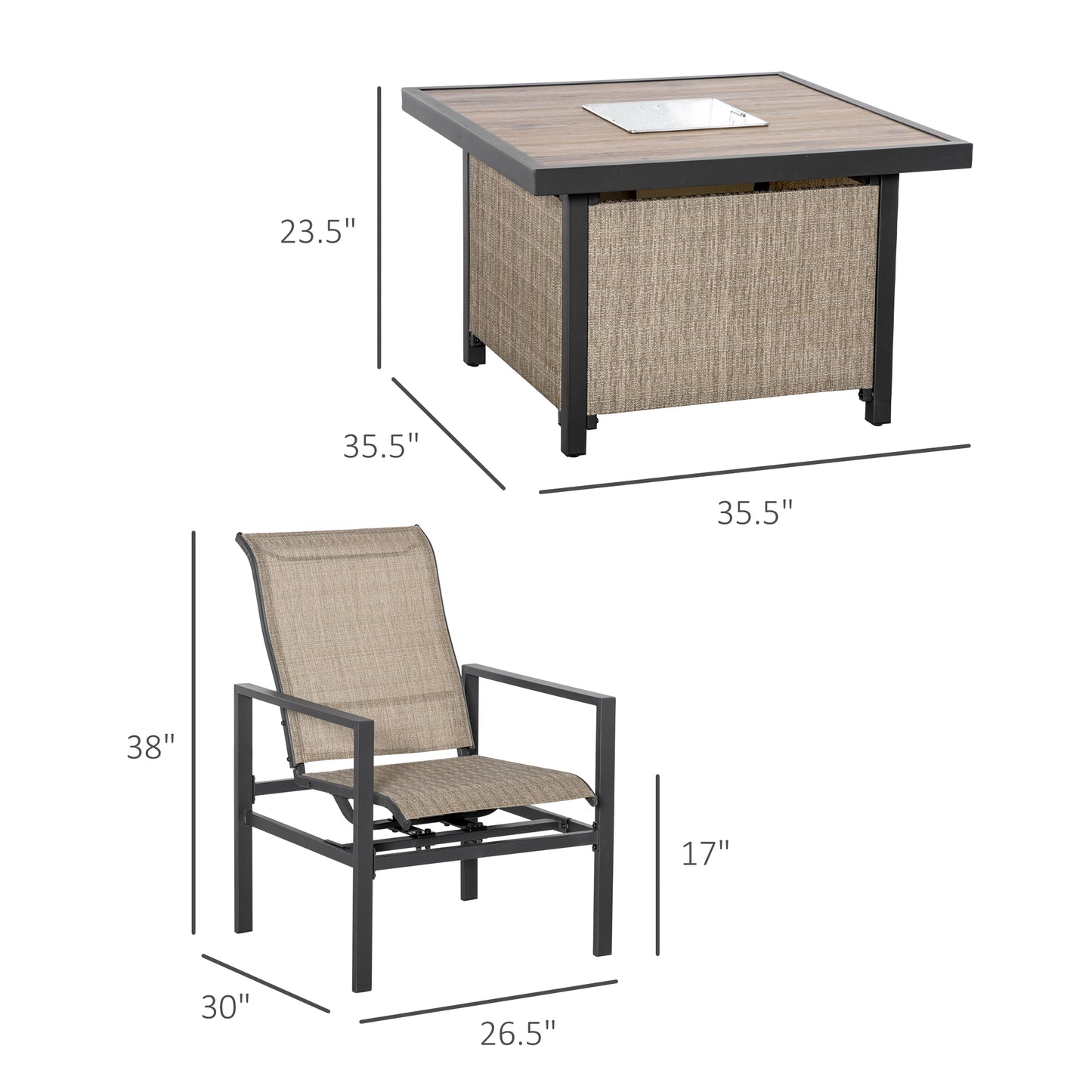 5-Piece Outdoor Dining Set with Ice Bucket & 4 Rocking Chairs - Beige