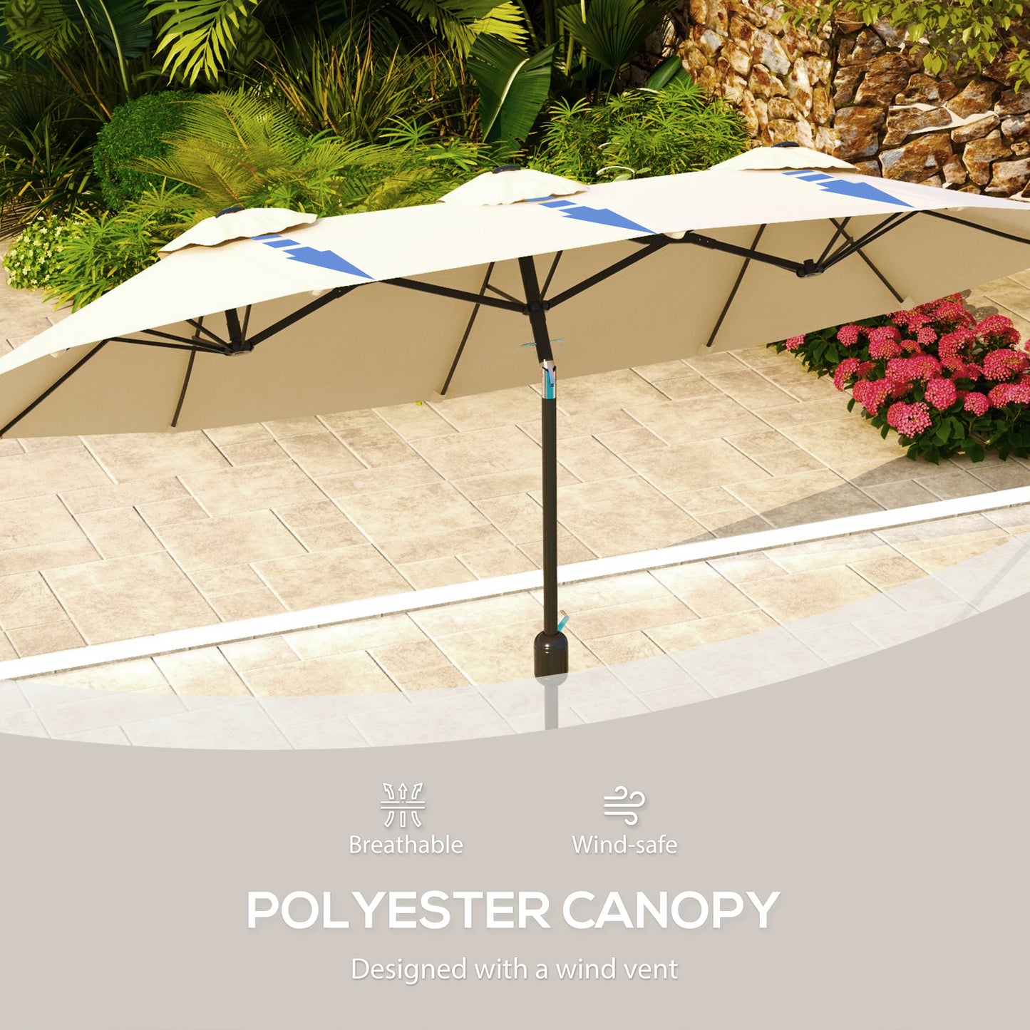 Large Double-Sided Patio Umbrella with Tilt & Crank - Brown