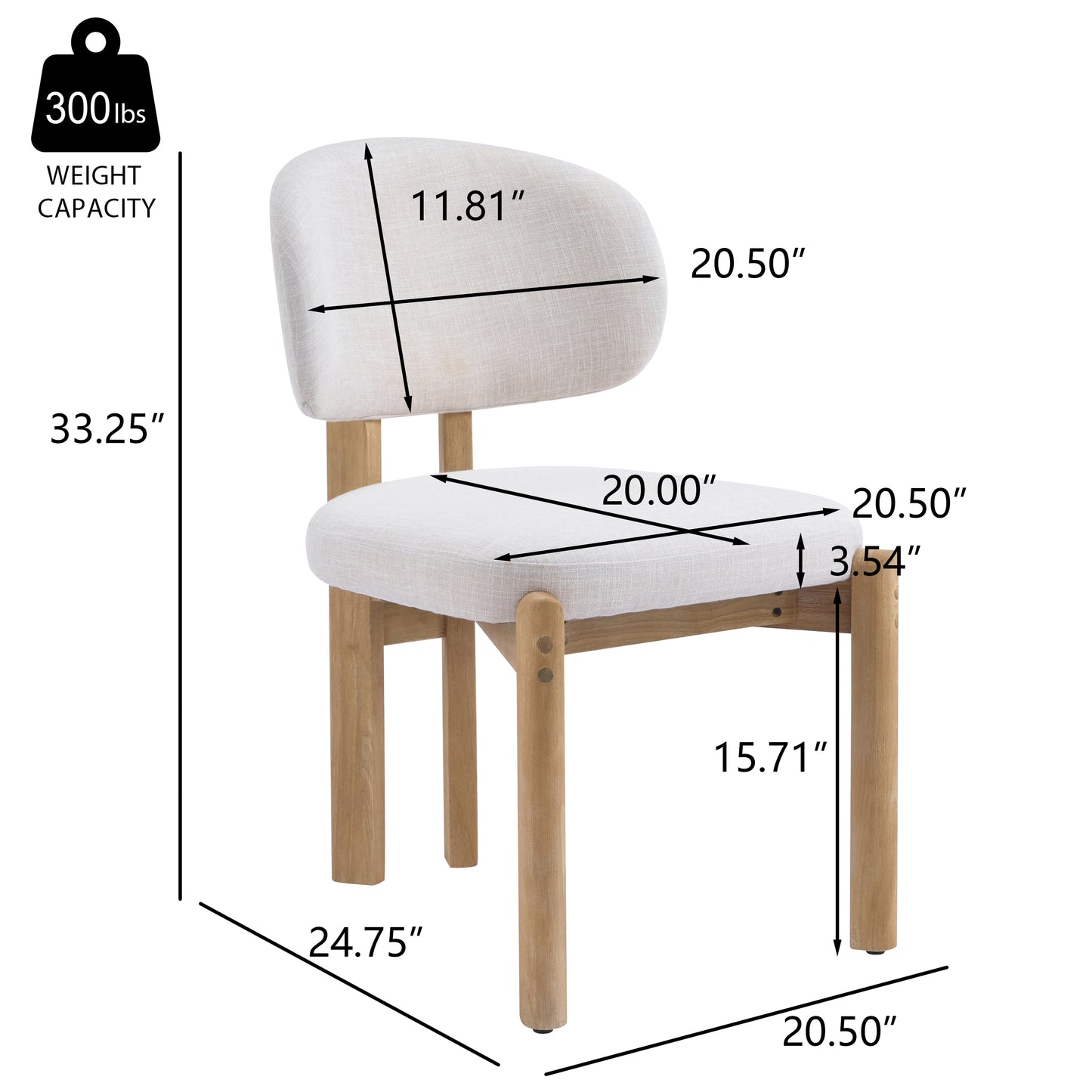Beige Upholstered Dining Chairs - Set of 4 with Natural Frame