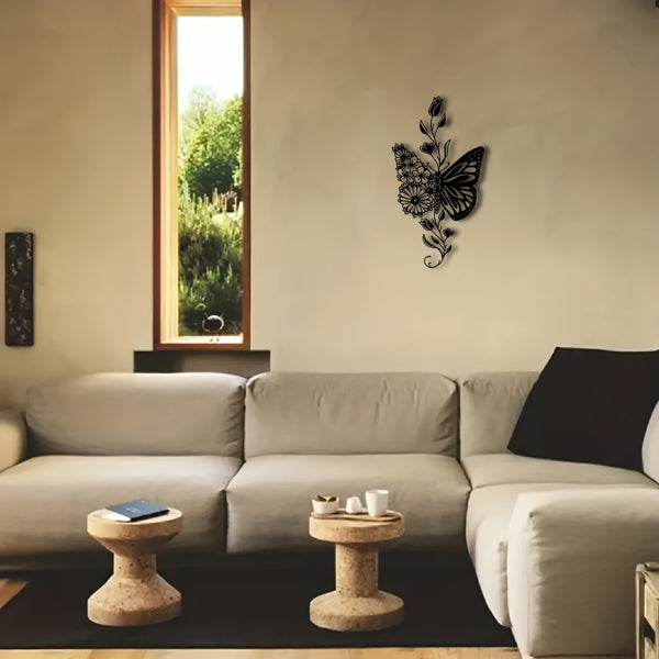 Aluminum Butterfly & Floral Silhouette Wall Art - Rustic Home Decor
