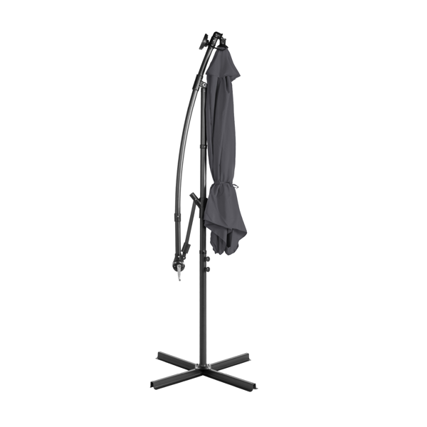 10FT Round Hanging Patio Umbrella with LED Lights & Stand - Gray