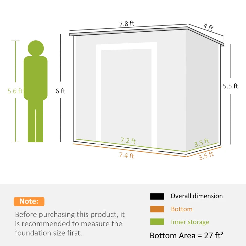 8' x 4' Plastic Outdoor Storage Shed with Floor, Window, Lockable Doors