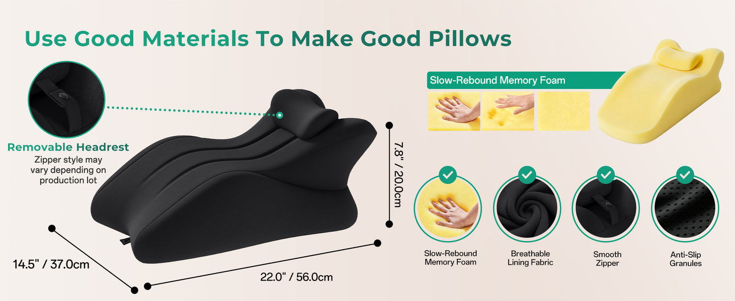 Ergonomic Memory Foam Support Pillow for Couples - Black
