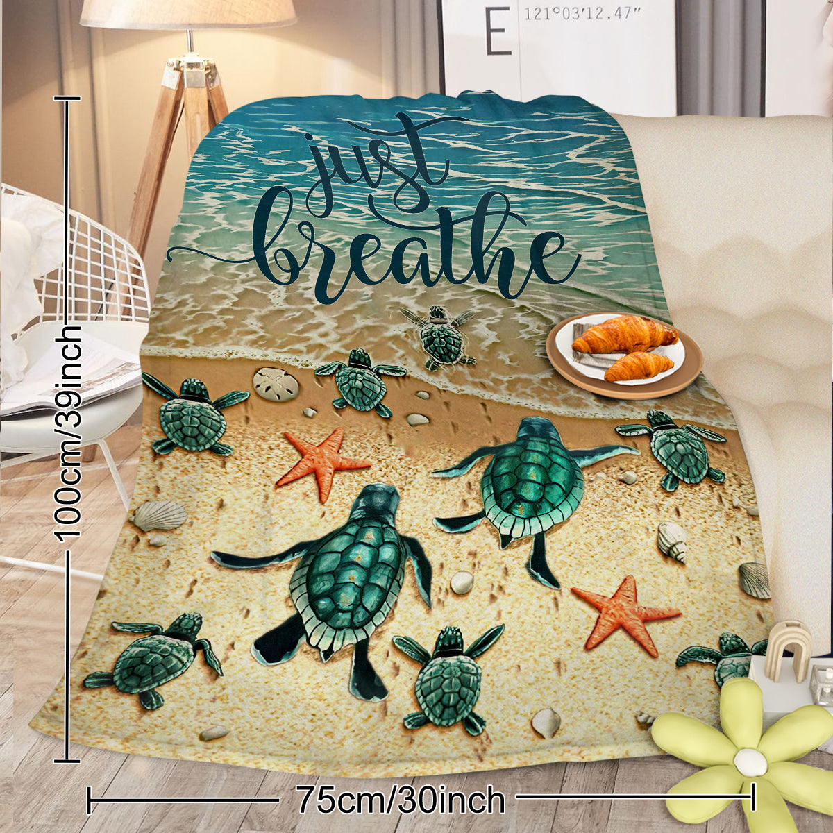 Tropical Sea Turtle Flannel Fleece Throw Blanket - Multiple Sizes