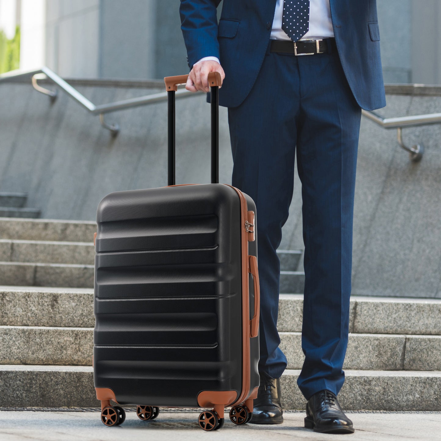 Durable Hardshell ABS Luggage Set - Lightweight Suitcases with Spinner Wheels - Black