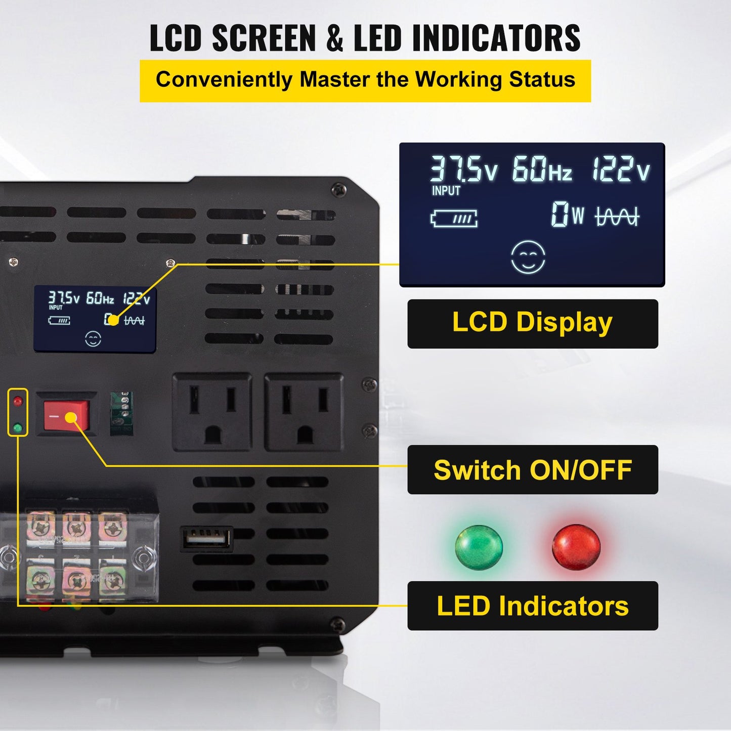5000W Modified Sine Wave Power Inverter DC 12V to AC 120V with Remote & LED