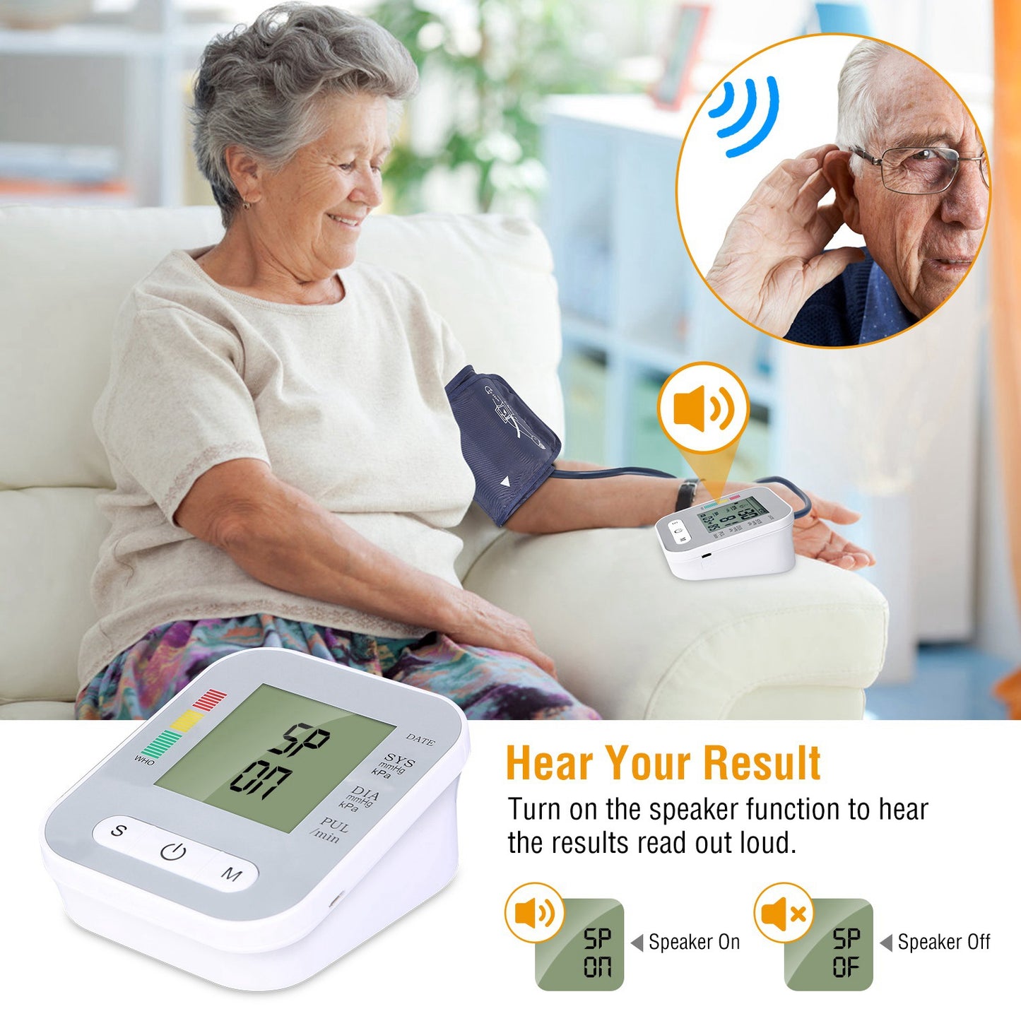Digital Blood Pressure Monitor with Voice and Large LCD Display - Home Health Cuff